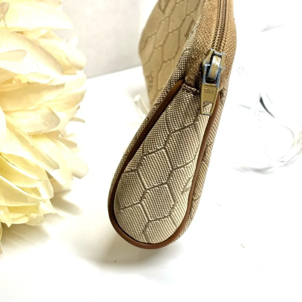 Authentic 1990s CHRISTIAN DIOR Brown Honeycomb Clutch Pouch Cosmetics Bag France
